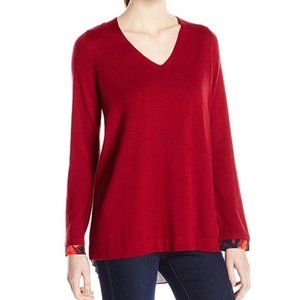 NYDJ Sweater Layered S Red Split Back V-Neck Long Sleeve Carmine Promise New